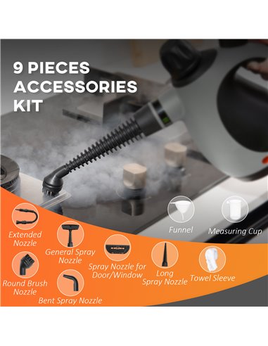 HOMCOM Handheld Steam Cleaner for Chemical Free Cleaning, Portable Multi-purpose Steamer w/ 9 Pieces Accessory for Kitchen, Bath