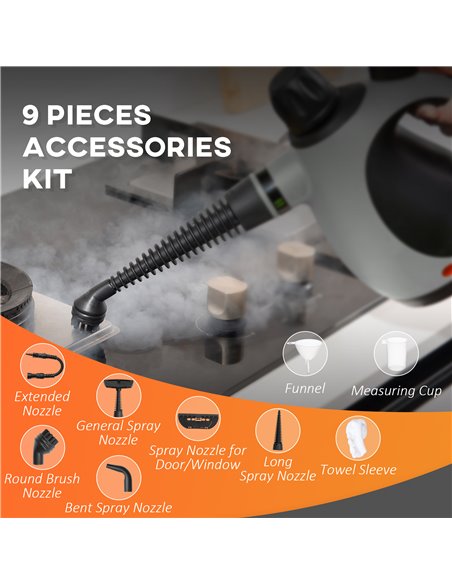 HOMCOM Handheld Steam Cleaner for Chemical Free Cleaning, Portable Multi-purpose Steamer w/ 9 Pieces Accessory for Kitchen, Bath - pic 87791 | FastDaddyshop