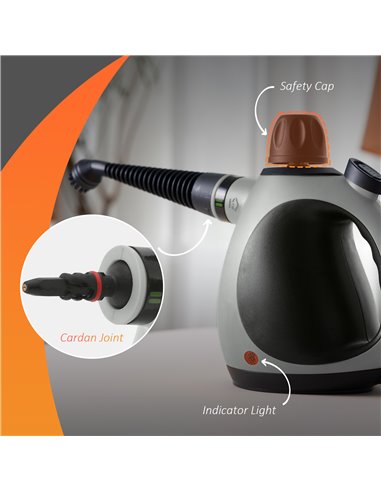 HOMCOM Handheld Steam Cleaner for Chemical Free Cleaning, Portable Multi-purpose Steamer w/ 9 Pieces Accessory for Kitchen, Bath