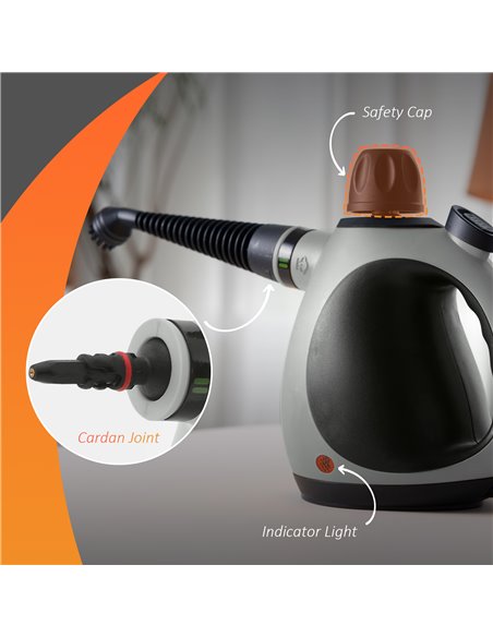 HOMCOM Handheld Steam Cleaner for Chemical Free Cleaning, Portable Multi-purpose Steamer w/ 9 Pieces Accessory for Kitchen, Bath - pic 87792 | FastDaddyshop