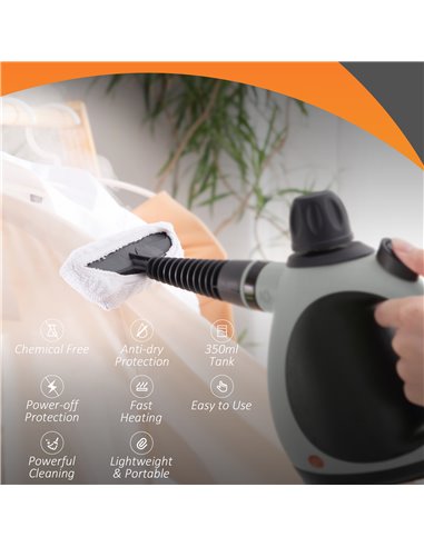 HOMCOM Handheld Steam Cleaner for Chemical Free Cleaning, Portable Multi-purpose Steamer w/ 9 Pieces Accessory for Kitchen, Bath