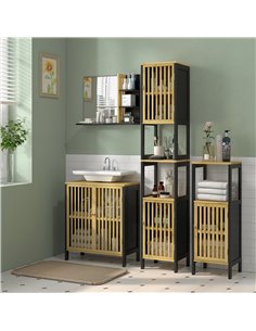 HOMCOM Under Sink Bathroom Cabinet, Bamboo Sink Storage Cabinet, Bathroom Vanity Unit w/ 2 Slat Doors, Adjustable Shelf & U-Shap 2