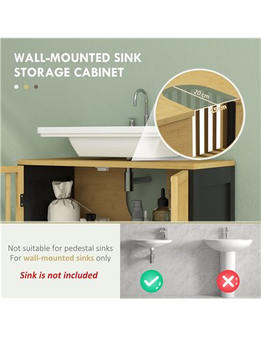 HOMCOM Under Sink Bathroom Cabinet, Bamboo Sink Storage Cabinet, Bathroom Vanity Unit w/ 2 Slat Doors, Adjustable Shelf & U-Shap