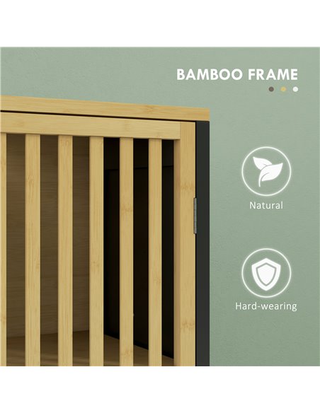 HOMCOM Tall Bathroom Storage Cabinet, Slim Bamboo Bathroom Cabinet with 2 Open Compartments, 2 Slatted Doors and Adjustable Shel - pic 87810 | FastDaddyshop