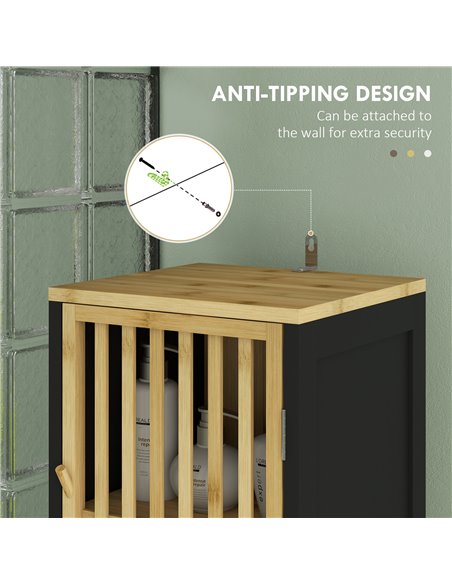 HOMCOM Tall Bathroom Storage Cabinet, Slim Bamboo Bathroom Cabinet with 2 Open Compartments, 2 Slatted Doors and Adjustable Shel - pic 87813 | FastDaddyshop