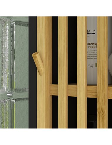 HOMCOM Tall Bathroom Storage Cabinet, Slim Bamboo Bathroom Cabinet with 2 Open Compartments, 2 Slatted Doors and Adjustable Shel