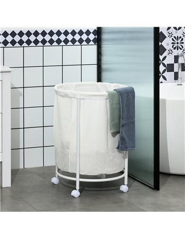HOMCOM 100L Rolling Laundry Basket on Wheels, 50cm Round Laundry Hamper w/ Removable Bag & Steel Frame for Bedroom, Bathroom, La