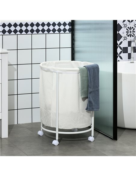 HOMCOM 100L Rolling Laundry Basket on Wheels, 50cm Round Laundry Hamper w/ Removable Bag & Steel Frame for Bedroom, Bathroom, La - pic 87816 | FastDaddyshop