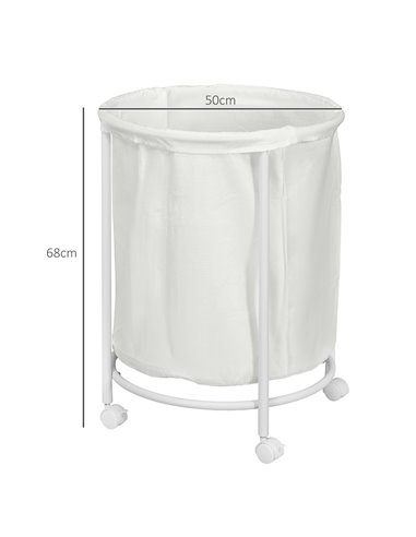 HOMCOM 100L Rolling Laundry Basket on Wheels, 50cm Round Laundry Hamper w/ Removable Bag & Steel Frame for Bedroom, Bathroom, La