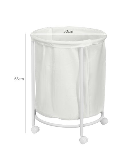 HOMCOM 100L Rolling Laundry Basket on Wheels, 50cm Round Laundry Hamper w/ Removable Bag & Steel Frame for Bedroom, Bathroom, La - pic 87817 | FastDaddyshop