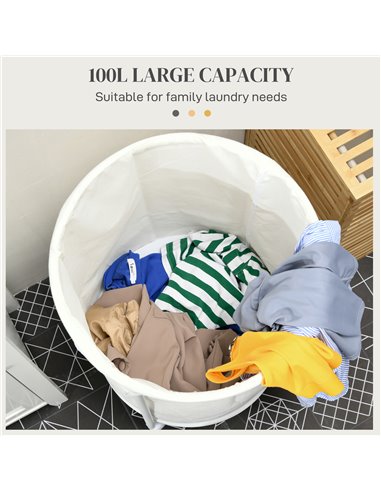 HOMCOM 100L Rolling Laundry Basket on Wheels, 50cm Round Laundry Hamper w/ Removable Bag & Steel Frame for Bedroom, Bathroom, La