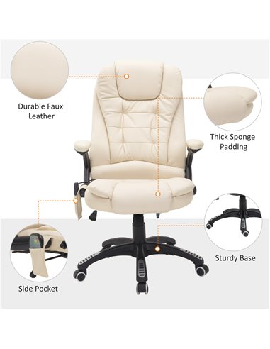 HOMCOM Executive Office Chair with Massage and Heat, High Back PU Leather Massage Office Chair With Tilt and Reclining Function,