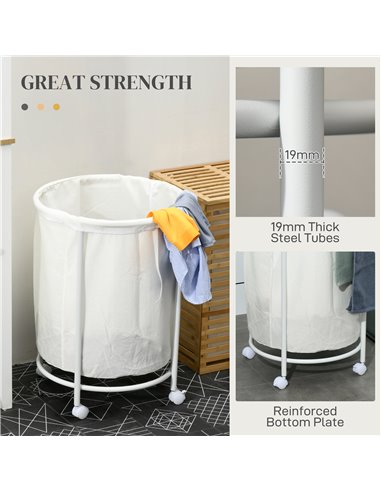 HOMCOM 100L Rolling Laundry Basket on Wheels, 50cm Round Laundry Hamper w/ Removable Bag & Steel Frame for Bedroom, Bathroom, La
