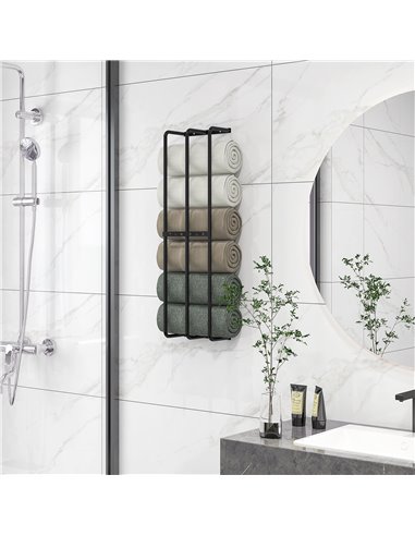 HOMCOM Towel Rail Wall Mounted, Metal Towel Rack Holds Up to 6 Large Size (160 x 100cm) Rolled Towels, 3 Bar Towel Storage for B