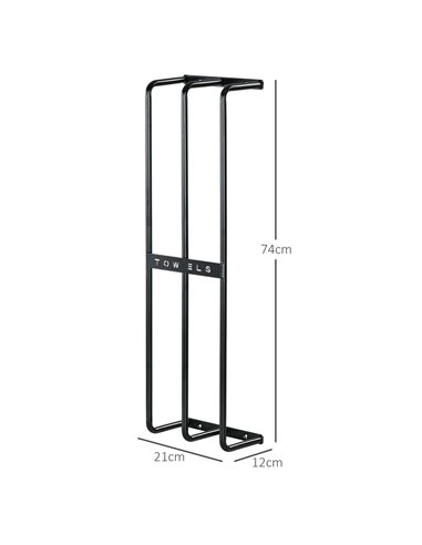 HOMCOM Towel Rail Wall Mounted, Metal Towel Rack Holds Up to 6 Large Size (160 x 100cm) Rolled Towels, 3 Bar Towel Storage for B