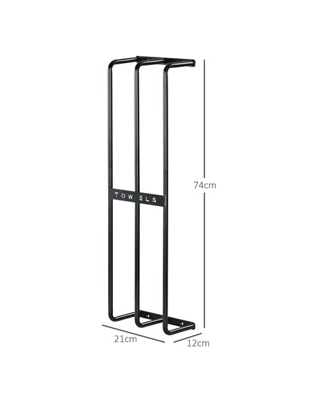 HOMCOM Towel Rail Wall Mounted, Metal Towel Rack Holds Up to 6 Large Size (160 x 100cm) Rolled Towels, 3 Bar Towel Storage for B - pic 87826 | FastDaddyshop