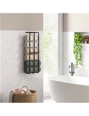 HOMCOM Towel Rail Wall Mounted, Metal Towel Rack Holds Up to 6 Large Size (160 x 100cm) Rolled Towels, 3 Bar Towel Storage for B