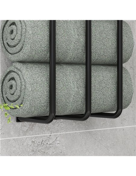 HOMCOM Towel Rail Wall Mounted, Metal Towel Rack Holds Up to 6 Large Size (160 x 100cm) Rolled Towels, 3 Bar Towel Storage for B - pic 87832 | FastDaddyshop