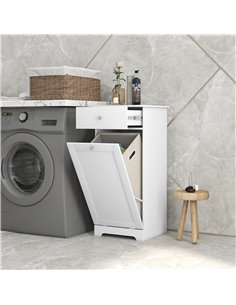 HOMCOM Bathroom Cabinet with Laundry Basket, Bathroom Storage Unit with Foldable Laundry Hamper and Drawer for Washroom, White 8 2