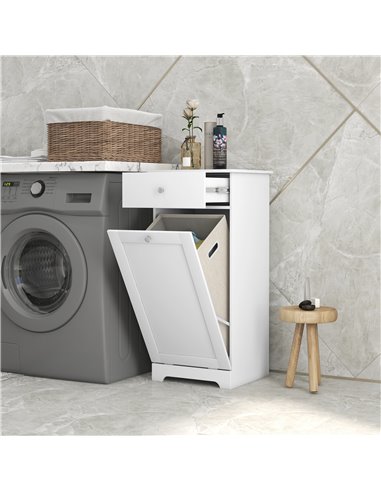 HOMCOM Bathroom Cabinet with Laundry Basket, Bathroom Storage Unit with Foldable Laundry Hamper and Drawer for Washroom, White 8