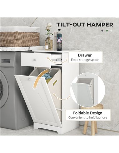HOMCOM Bathroom Cabinet with Laundry Basket, Bathroom Storage Unit with Foldable Laundry Hamper and Drawer for Washroom, White 8