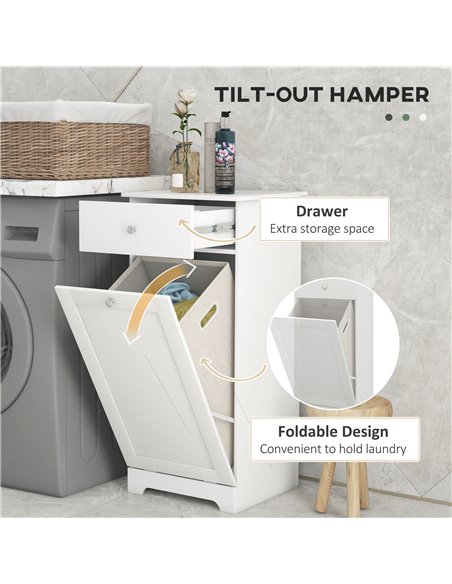 HOMCOM Bathroom Cabinet with Laundry Basket, Bathroom Storage Unit with Foldable Laundry Hamper and Drawer for Washroom, White 8 - pic 87836 | FastDaddyshop
