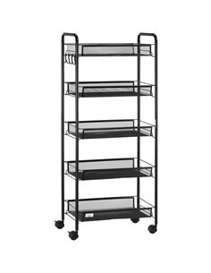 HOMCOM 5 Tier Utility Rolling Cart, Metal Storage Cart, Kitchen Cart with Removable Mesh Baskets, for Living Room, Laundry, Gara