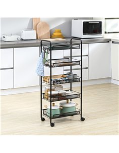 HOMCOM 5 Tier Utility Rolling Cart, Metal Storage Cart, Kitchen Cart with Removable Mesh Baskets, for Living Room, Laundry, Gara 2