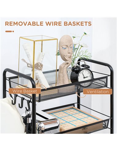 HOMCOM 5 Tier Utility Rolling Cart, Metal Storage Cart, Kitchen Cart with Removable Mesh Baskets, for Living Room, Laundry, Gara