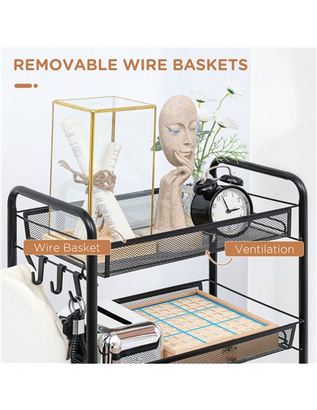 HOMCOM 5 Tier Utility Rolling Cart, Metal Storage Cart, Kitchen Cart with Removable Mesh Baskets, for Living Room, Laundry, Gara - pic 87846 | FastDaddyshop