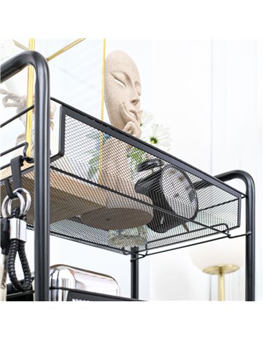 HOMCOM 5 Tier Utility Rolling Cart, Metal Storage Cart, Kitchen Cart with Removable Mesh Baskets, for Living Room, Laundry, Gara