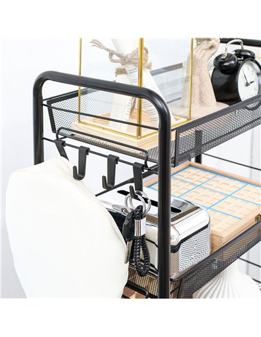 HOMCOM 5 Tier Utility Rolling Cart, Metal Storage Cart, Kitchen Cart with Removable Mesh Baskets, for Living Room, Laundry, Gara