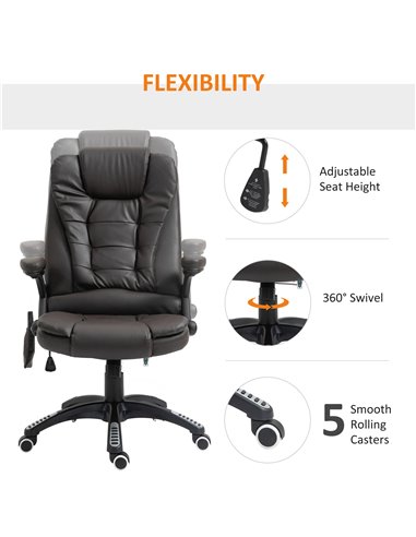 HOMCOM Executive Office Chair with Massage and Heat, High Back PU Leather Massage Office Chair With Tilt and Reclining Function,