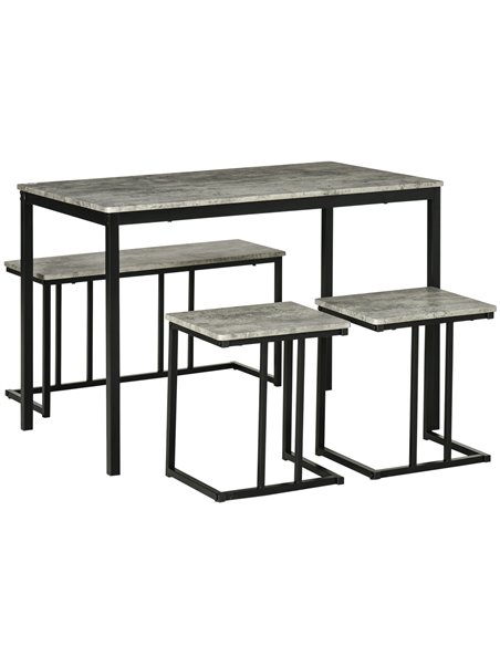 HOMCOM Table with 4 Chairs with Steel Frame, Dining Table and Chairs Set for 4 People, 4 Piece Dining Room Sets, Grey 835-646 - pic 87896 | FastDaddyshop