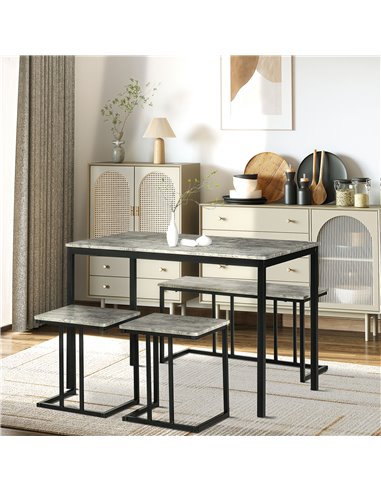 HOMCOM Table with 4 Chairs with Steel Frame, Dining Table and Chairs Set for 4 People, 4 Piece Dining Room Sets, Grey 835-646