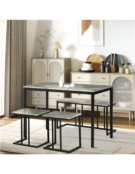 HOMCOM Table with 4 Chairs with Steel Frame, Dining Table and Chairs Set for 4 People, 4 Piece Dining Room Sets, Grey 835-646 - pic 87897 | FastDaddyshop