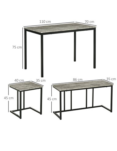 HOMCOM Table with 4 Chairs with Steel Frame, Dining Table and Chairs Set for 4 People, 4 Piece Dining Room Sets, Grey 835-646