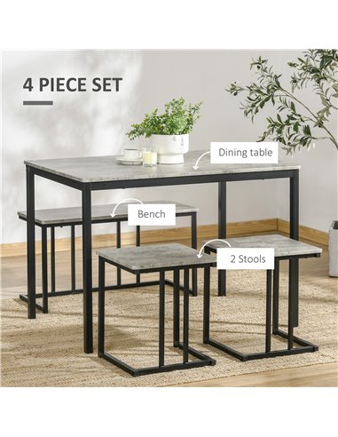 HOMCOM Table with 4 Chairs with Steel Frame, Dining Table and Chairs Set for 4 People, 4 Piece Dining Room Sets, Grey 835-646