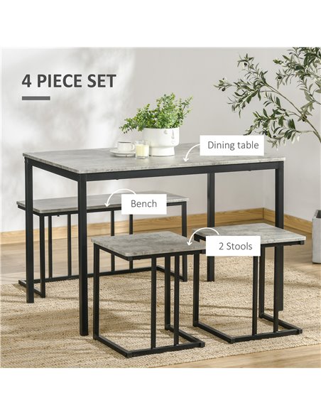 HOMCOM Table with 4 Chairs with Steel Frame, Dining Table and Chairs Set for 4 People, 4 Piece Dining Room Sets, Grey 835-646 - pic 87899 | FastDaddyshop