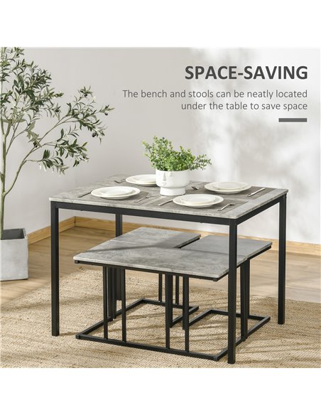 HOMCOM Table with 4 Chairs with Steel Frame, Dining Table and Chairs Set for 4 People, 4 Piece Dining Room Sets, Grey 835-646 - pic 87900 | FastDaddyshop