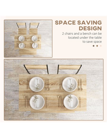 HOMCOM Dining Room Sets with 2 Chairs and a Bench, Dining Table and Chairs Set with Steel Frame and Storage Layer, Natural Wood  - pic 87918 | FastDaddyshop