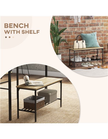 HOMCOM Dining Room Sets with 2 Chairs and a Bench, Dining Table and Chairs Set with Steel Frame and Storage Layer, Natural Wood  - pic 87919 | FastDaddyshop