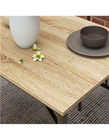 HOMCOM Dining Room Sets with 2 Chairs and a Bench, Dining Table and Chairs Set with Steel Frame and Storage Layer, Natural Wood 