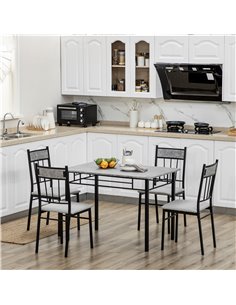 HOMCOM 5 Pieces Dining Room Sets, Modern Dining Table and Chairs Set 4 w/ Marble Effect Tabletop, Padded Kitchen Chairs, Light G 2