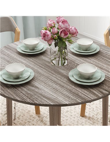 HOMCOM Folding Dining Table for 4, Round Drop Leaf Table, Modern Space Saving Small Kitchen Table with Wood Legs for Dining Room