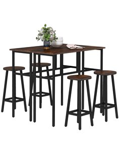 HOMCOM Bar Table and Stools, 2 Breakfast Tables w/ 4 Stools, Counter Height Dining Tables & Chairs for Kitchen, Living Room, Rus