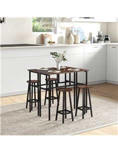 HOMCOM Bar Table and Stools, 2 Breakfast Tables w/ 4 Stools, Counter Height Dining Tables & Chairs for Kitchen, Living Room, Rus 2