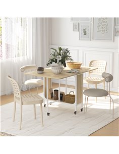 HOMCOM Folding Kitchen Table w/ 6 Wheels and Storage Shelf, Mobile Drop Leaf Dining Table for Small Spaces, Folding Wood Tables, 2