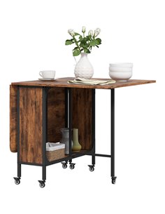 HOMCOM Mobile Drop Leaf Table Folding Kitchen Table Extendable Dining Table For Small Spaces With 6 Wheels & Storage Shelf Rusti