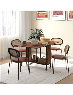 HOMCOM Mobile Drop Leaf Table Folding Kitchen Table Extendable Dining Table For Small Spaces With 6 Wheels & Storage Shelf Rusti 2